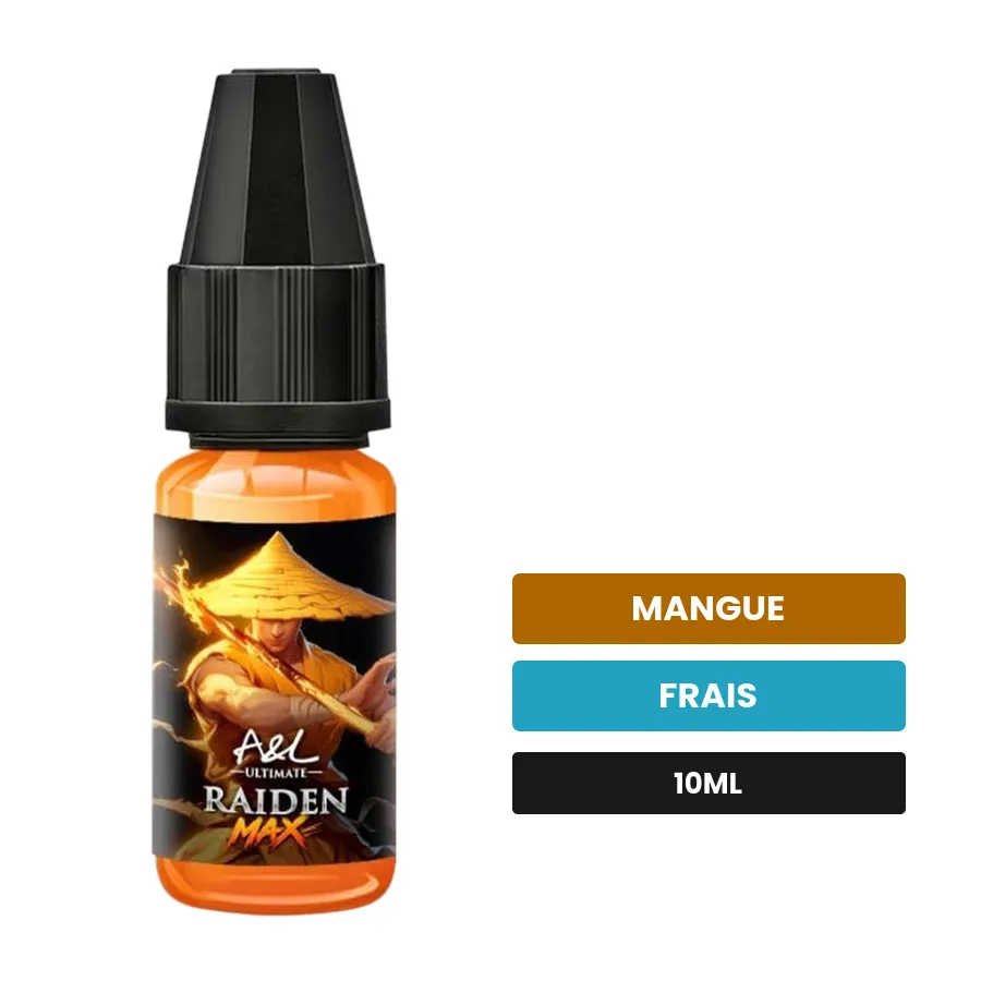 Arome concentre Raiden MAX d'A&l, 10 ml, saveurs mangue et frais.