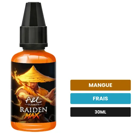 Arome concentre Raiden MAX d'A&l, 30 ml, saveurs mangue et frais.