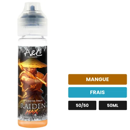 E-liquide Raiden MAX d'A&l, 50 ml, saveurs mangue et frais.