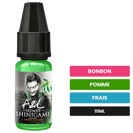 Arome concentre Shinigami d'A&l, 10 ml, saveurs bonbon, pomme et frais.