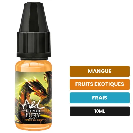 Arome concentre Fury d'A&l, 10 ml, saveurs mangue, fruits exotiques et frais.