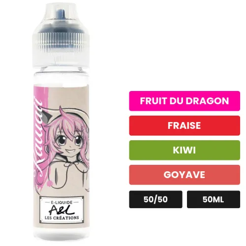 E-liquide Kawaii d'A&l, 50 ml, saveurs fruit du dragon, fraise, kiwi et 1 autre.