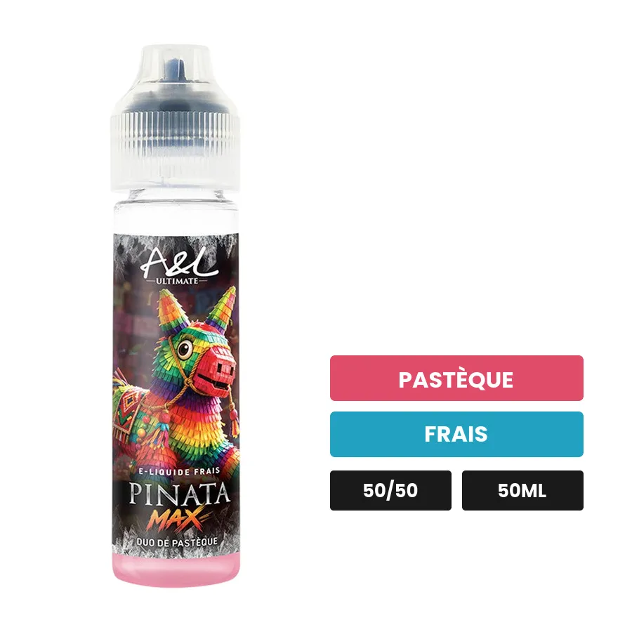 E-liquide Pinata MAX d'A&l, 50 ml, saveurs pastèque et frais.