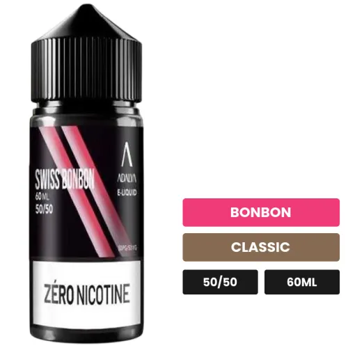 E-liquide Swiss Bonbon d'Adalya, 60 ml, saveurs bonbon et classic.