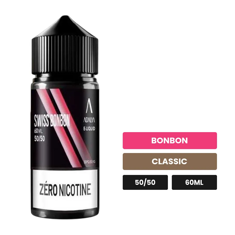 E-liquide Swiss Bonbon d'Adalya, 60 ml, saveurs bonbon et classic.