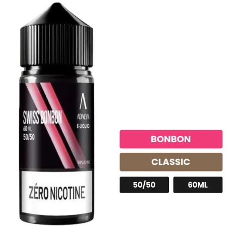 E-liquide Swiss Bonbon d'Adalya, 60 ml, saveurs bonbon et classic.