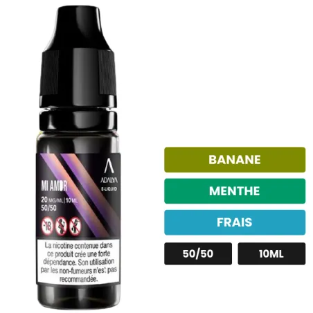 E-liquide Mi Amor d'Adalya, 10 ml, saveurs banane, menthe et frais.