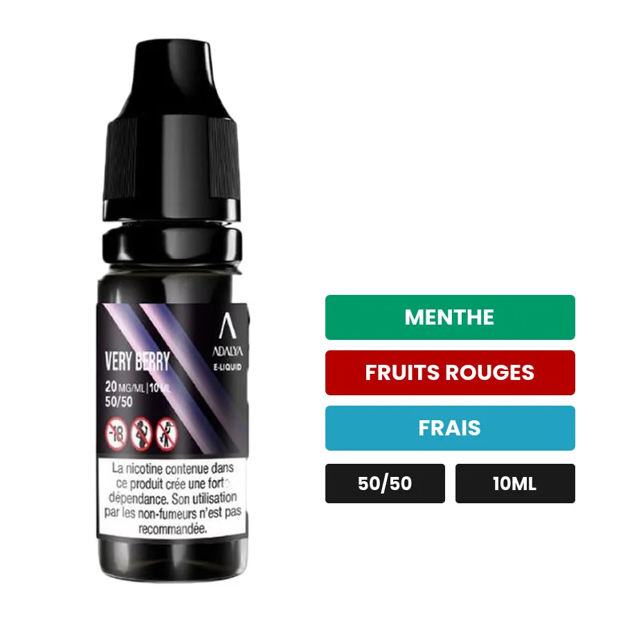 E-liquide Very Berry d'Adalya, 10 ml, saveurs menthe, fruits rouges et frais.