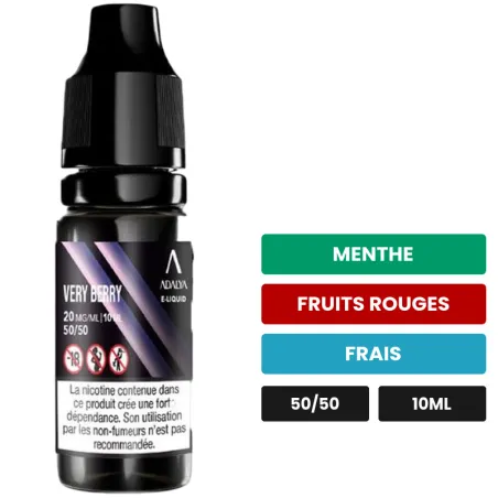 E-liquide Very Berry d'Adalya, 10 ml, saveurs menthe, fruits rouges et frais.
