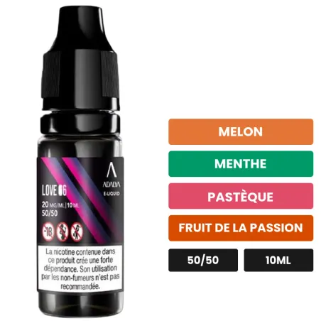 E-liquide Love 66 d'Adalya, 10 ml, saveurs melon, menthe, pastèque et 1 autre.