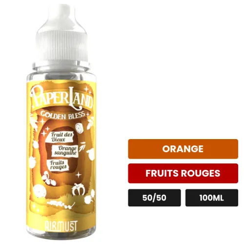 E-liquide Golden Bless d'Airmust, 100 ml, saveurs orange et fruits rouges.