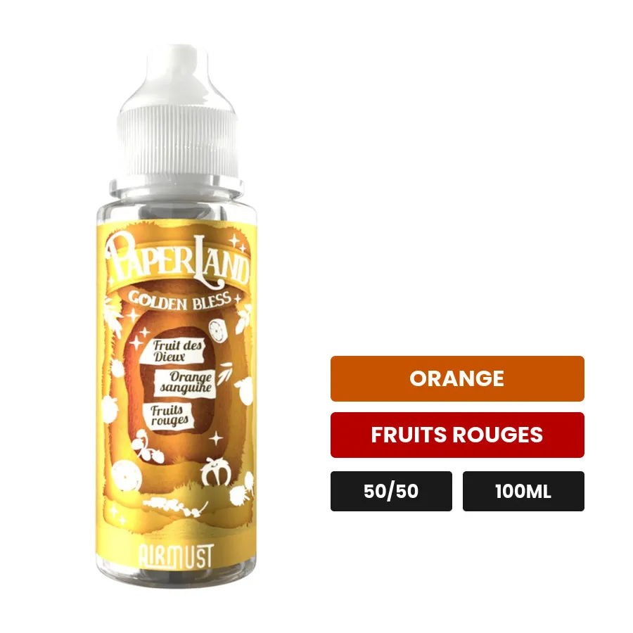 E-liquide Golden Bless d'Airmust, 100 ml, saveurs orange et fruits rouges.