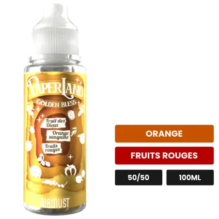 E-liquide Golden Bless d'Airmust, 100 ml, saveurs orange et fruits rouges.
