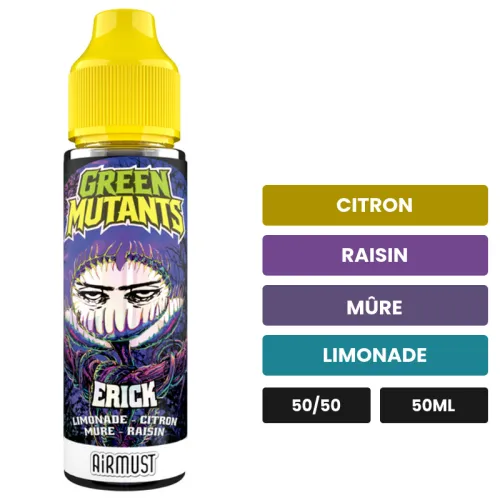 E-liquide Erick d'Airmust, 50 ml, saveurs citron, raisin, mûre et 1 autre.