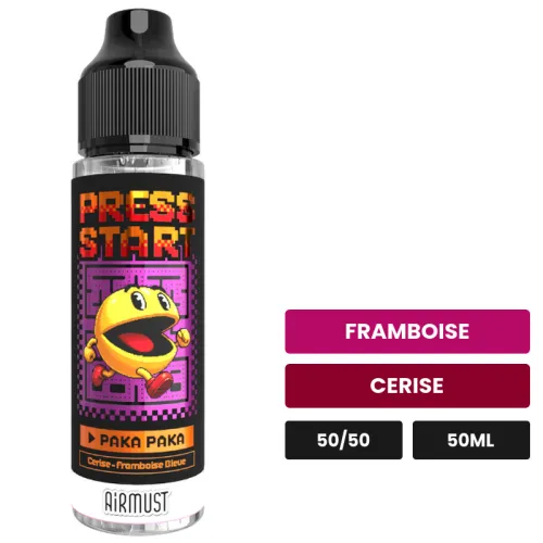 E-liquide Paka Paka d'Airmust, 50 ml, saveurs framboise et cerise.