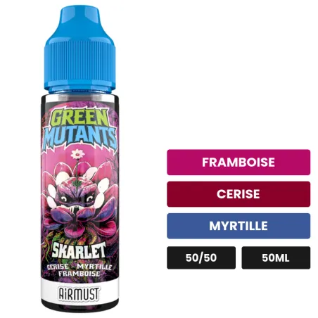 E-liquide Skarlet d'Airmust, 50 ml, saveurs framboise, cerise et myrtille.
