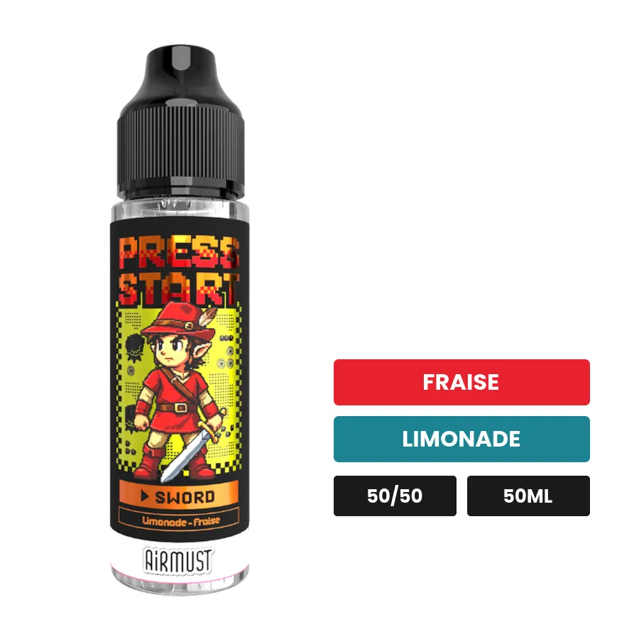 E-liquide Sword d'Airmust, 50 ml, saveurs fraise et limonade.