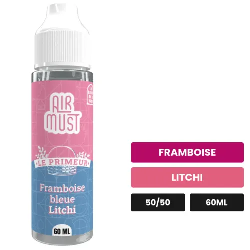 E-liquide Framboise Bleue Litchi d'Airmust, 60 ml, saveurs framboise et litchi.