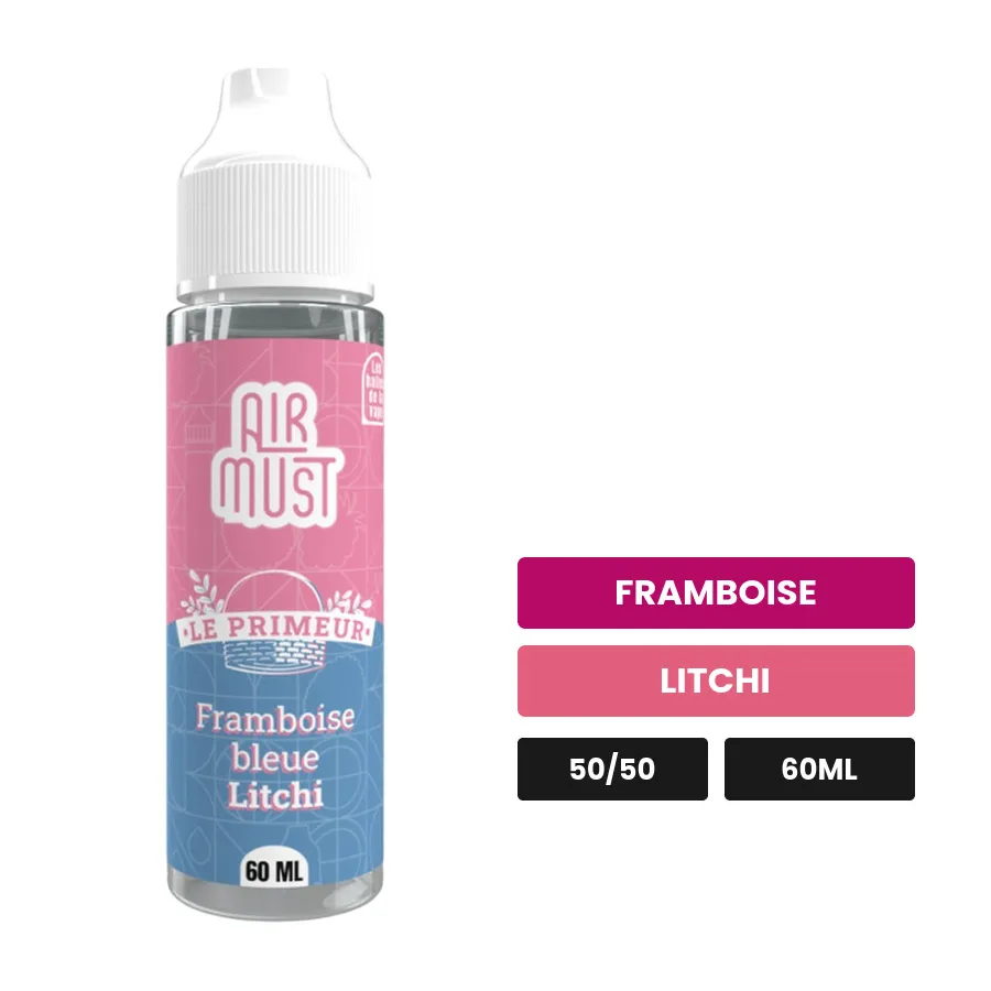E-liquide Framboise Bleue Litchi d'Airmust, 60 ml, saveurs framboise et litchi.
