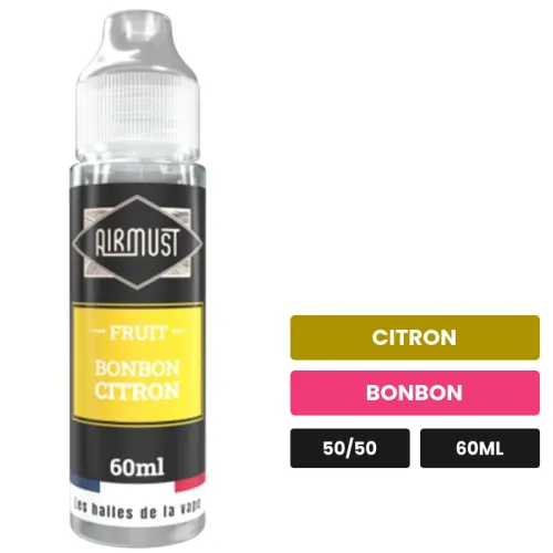 E-liquide Bonbon Citron d'Airmust, 60 ml, saveurs citron et bonbon.