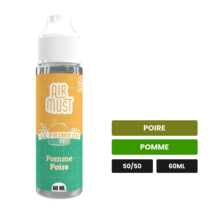E-liquide Pomme Poire d'Airmust, 60 ml, saveurs poire et pomme.