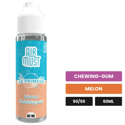 E-liquide Melon Bubble Gum d'Airmust, 60 ml, saveurs chewing-gum et melon.