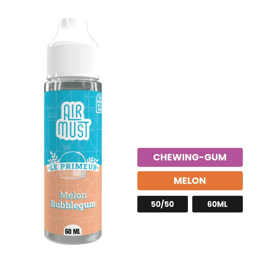E-liquide Melon Bubble Gum d'Airmust, 60 ml, saveurs chewing-gum et melon.
