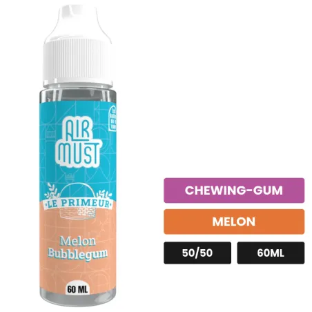 E-liquide Melon Bubble Gum d'Airmust, 60 ml, saveurs chewing-gum et melon.