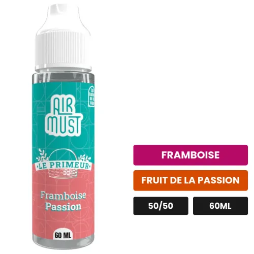 E-liquide Framboise Passion d'Airmust, 60 ml, saveurs framboise et fruit de la passion.