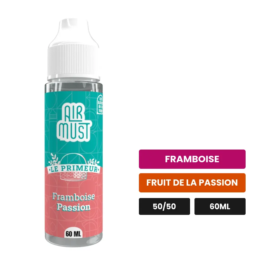 E-liquide Framboise Passion d'Airmust, 60 ml, saveurs framboise et fruit de la passion.