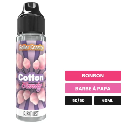 E-liquide Cotton Candy d'Airmust, 60 ml, saveurs bonbon et barbe à papa.