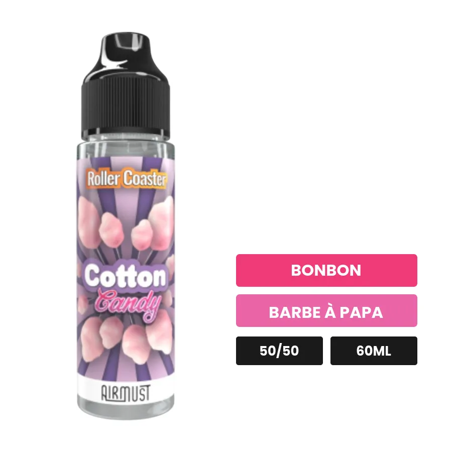 E-liquide Cotton Candy d'Airmust, 60 ml, saveurs bonbon et barbe à papa.