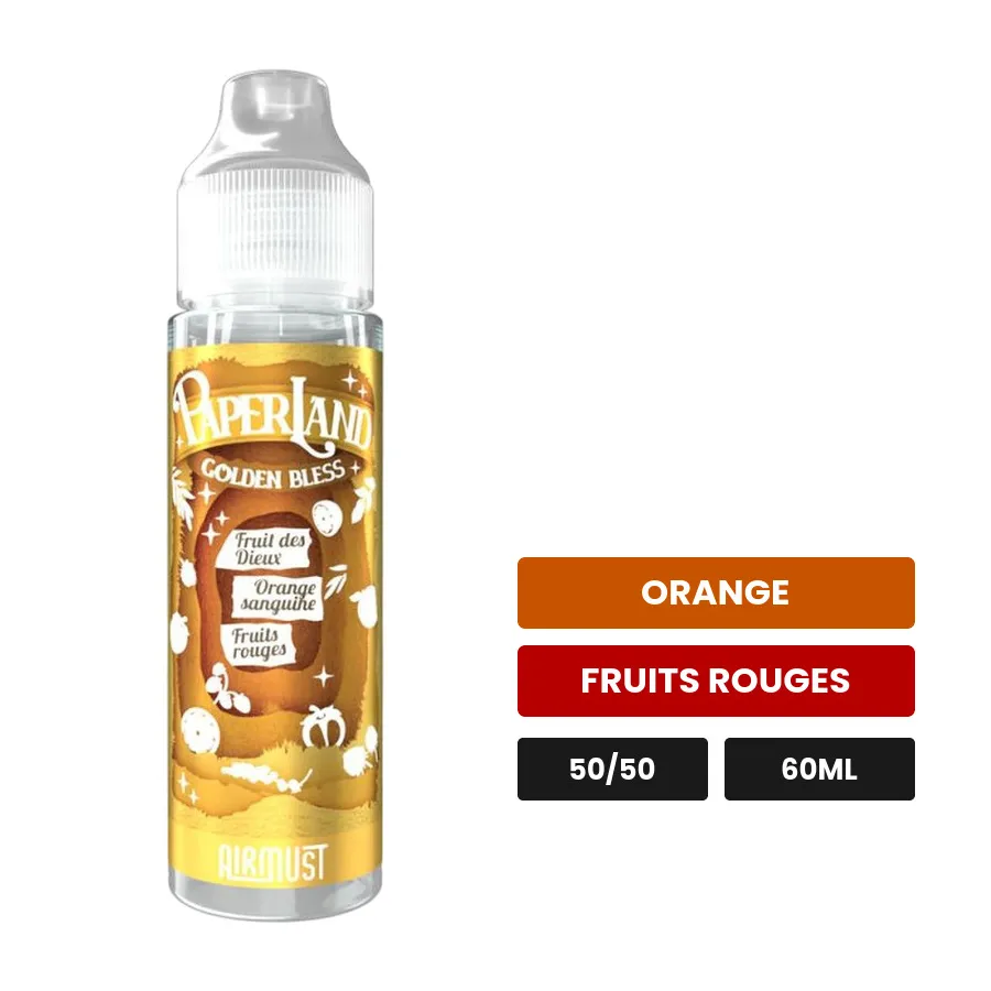 E-liquide Golden Bless d'Airmust, 60 ml, saveurs orange et fruits rouges.
