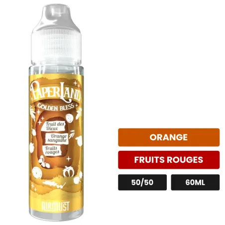 E-liquide Golden Bless d'Airmust, 60 ml, saveurs orange et fruits rouges.