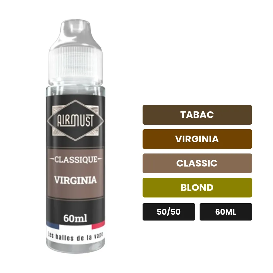 E-liquide Virginia d'Airmust, 60 ml, saveurs tabac, virginia, classic et 1 autre.