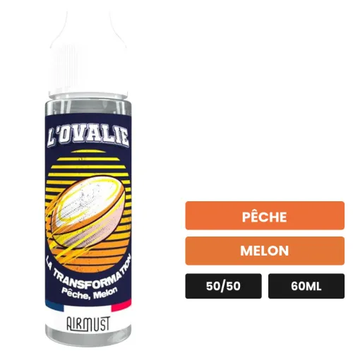 E-liquide Transformation d'Airmust, 60 ml, saveurs pêche et melon.