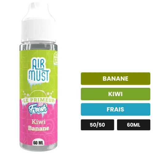 E-liquide Kiwi Banane d'Airmust, 60 ml, saveurs banane, kiwi et frais.