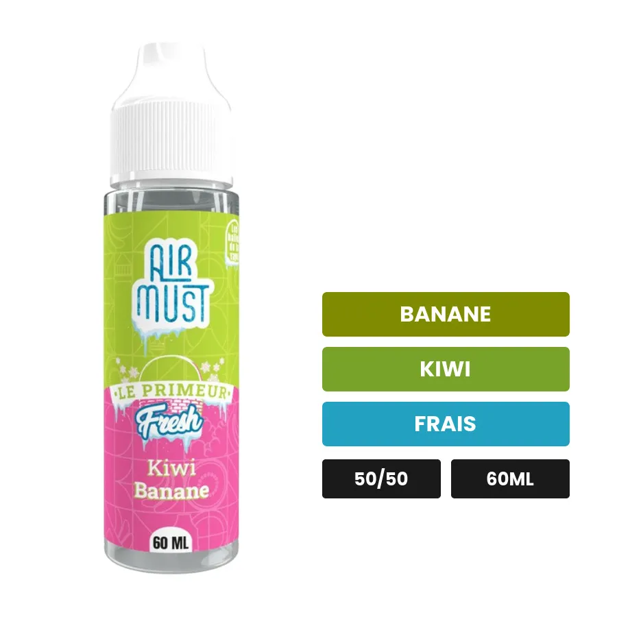 E-liquide Kiwi Banane d'Airmust, 60 ml, saveurs banane, kiwi et frais.