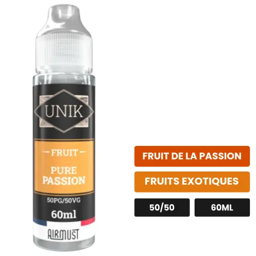 E-liquide Pure Passion d'Airmust, 60 ml, saveurs fruit de la passion et fruits exotiques.