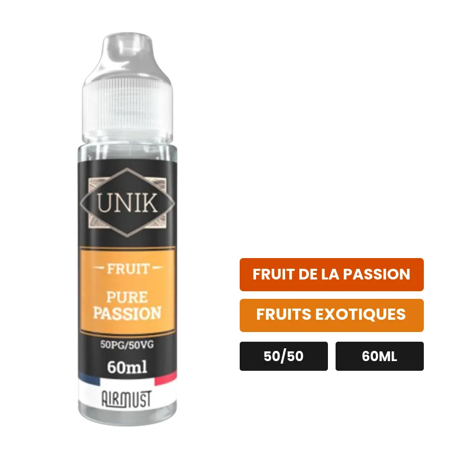 E-liquide Pure Passion d'Airmust, 60 ml, saveurs fruit de la passion et fruits exotiques.