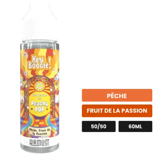 E-liquide Peachy Pop d'Airmust, 60 ml, saveurs pêche et fruit de la passion.