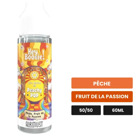 E-liquide Peachy Pop d'Airmust, 60 ml, saveurs pêche et fruit de la passion.