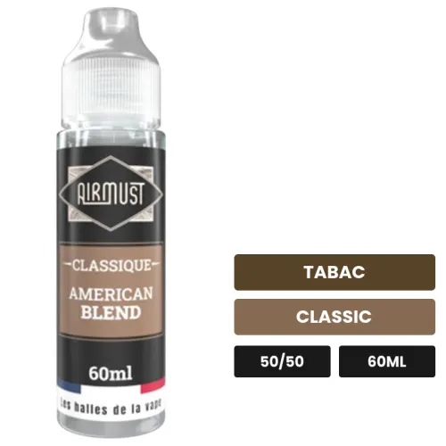 E-liquide American Blend d'Airmust, 60 ml, saveurs tabac et classic.