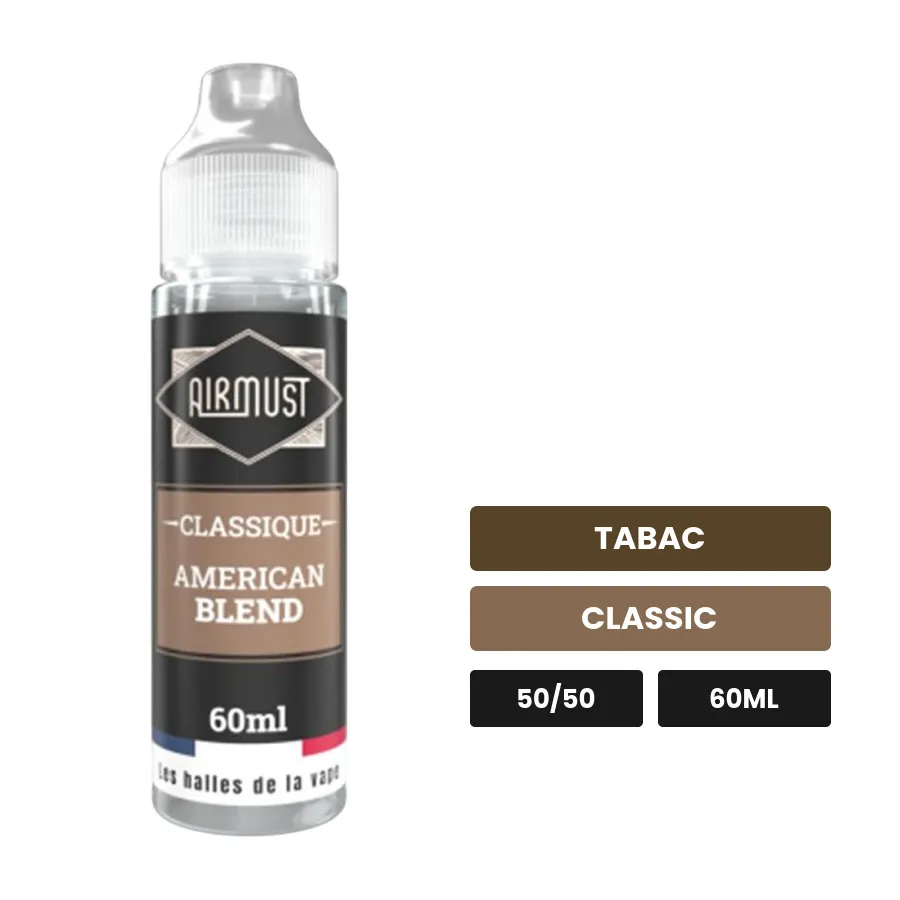 E-liquide American Blend d'Airmust, 60 ml, saveurs tabac et classic.