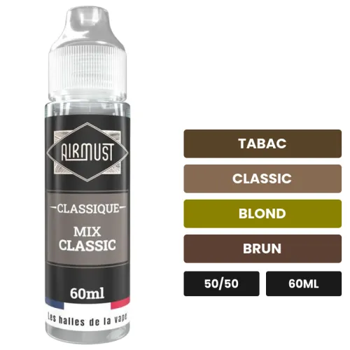 E-liquide Mix Classic d'Airmust, 60 ml, saveurs tabac, classic, blond et 1 autre.