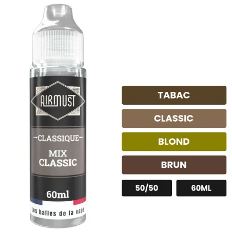 E-liquide Mix Classic d'Airmust, 60 ml, saveurs tabac, classic, blond et 1 autre.