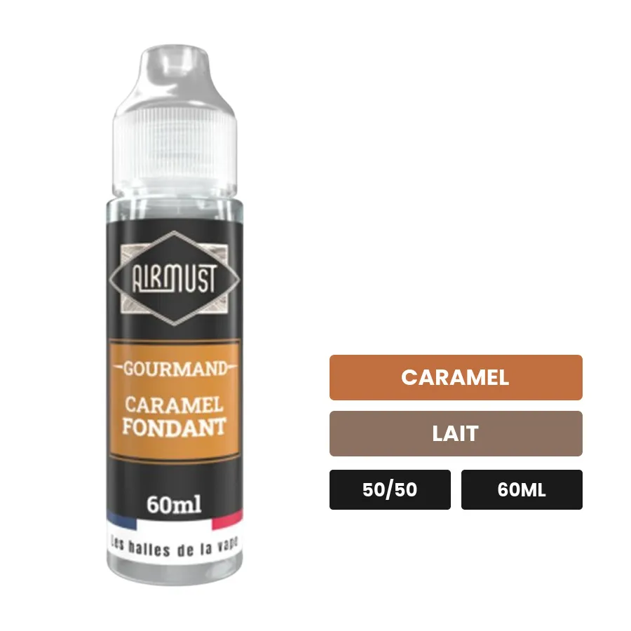 E-liquide Caramel Fondant d'Airmust, 60 ml, saveurs caramel et lait.