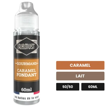 E-liquide Caramel Fondant d'Airmust, 60 ml, saveurs caramel et lait.