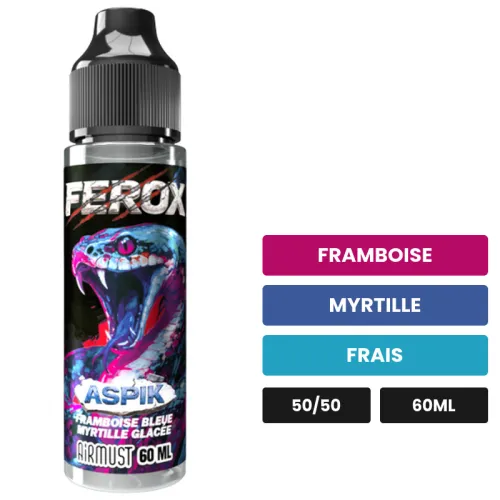 E-liquide Aspik d'Airmust, 60 ml, saveurs framboise, myrtille et frais.