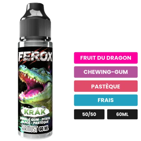 E-liquide Krak d'Airmust, 60 ml, saveurs fruit du dragon, chewing-gum, pastèque et 1 autre.